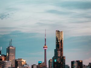 Playing Online Casino Games: Downtown Toronto Skyline at dusk including the CN Tower