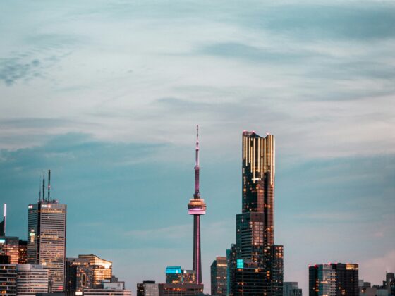 Playing Online Casino Games: Downtown Toronto Skyline at dusk including the CN Tower