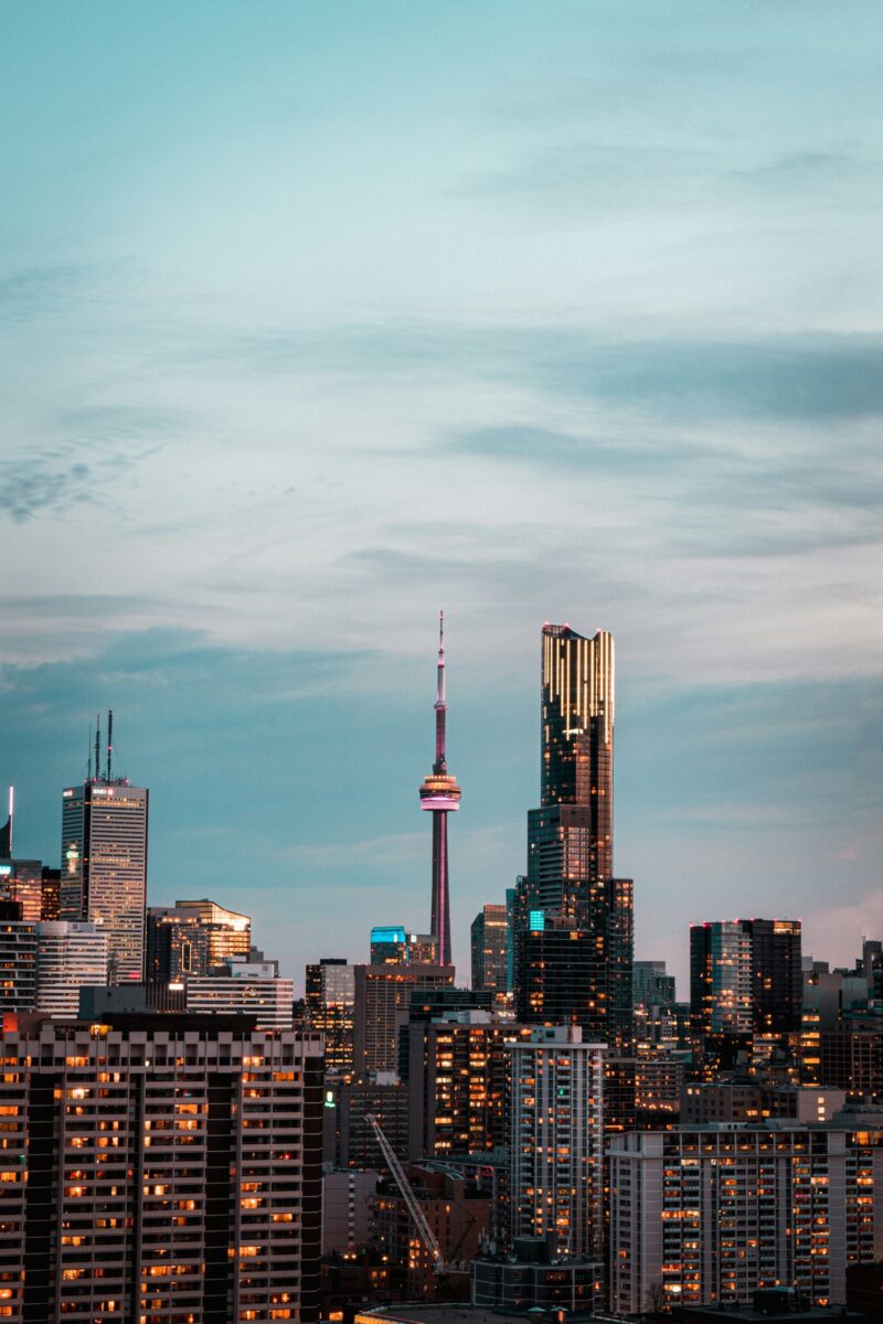Playing Online Casino Games: Downtown Toronto Skyline at dusk including the CN Tower