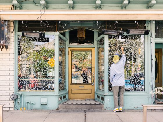 The Window Project: Artist Lucas Beaufort drawing on DaiLo's window
