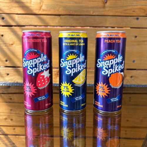 RTDs: 3 Snapple Spiked Teas on a wooden table
