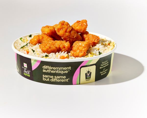 Calamari: Fried calamari rice bowl in a Thai Express Bowl