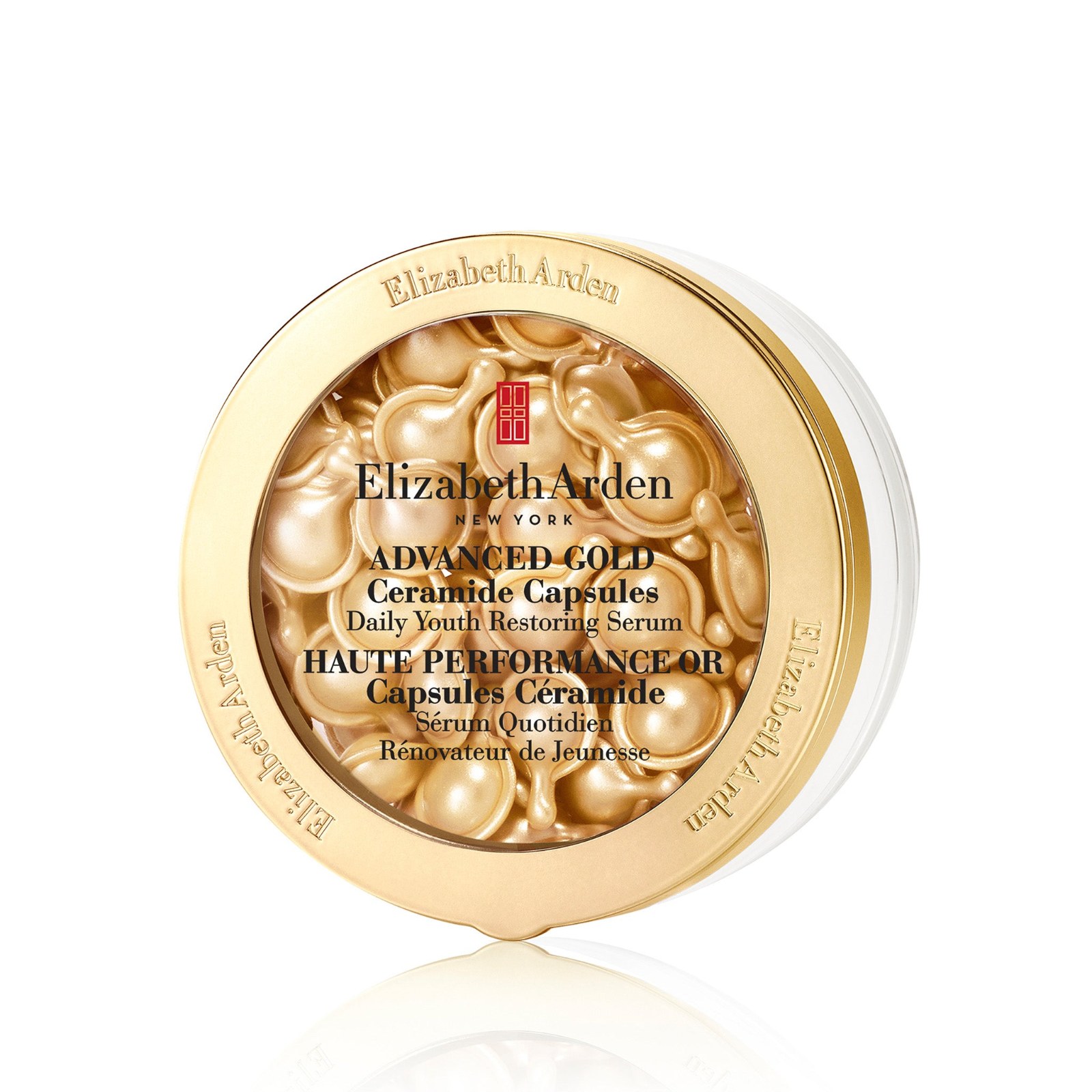 Pot de capsules dorées Advanced Gold Ceramide Capsules d’Elizabeth Arden